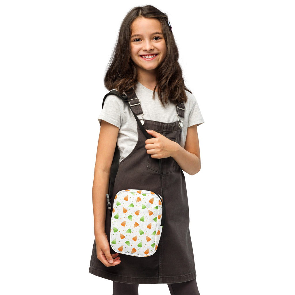 Girls Orange & Green Candy Corn Halloween Crossbody Bag – Water Resistant Mini Purse With Adjustable Strap & Pockets