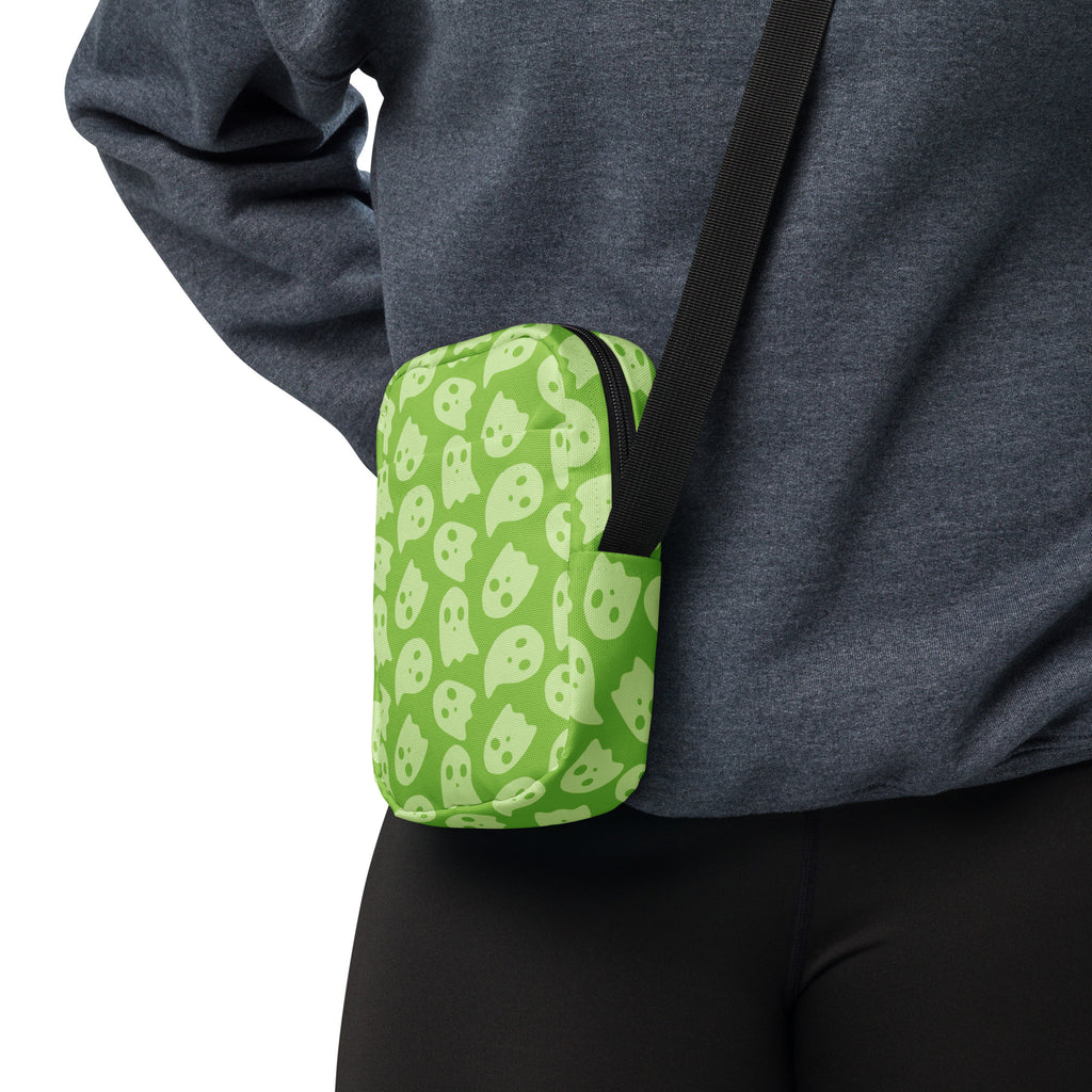 Green Ghosts Halloween Crossbody Bag – Water Resistant Mini Purse With Adjustable Strap & Pockets
