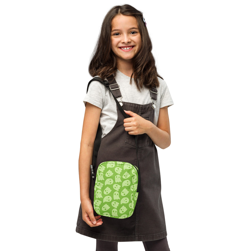 Girls Green Ghosts Halloween Crossbody Bag – Water Resistant Mini Purse With Adjustable Strap & Pockets