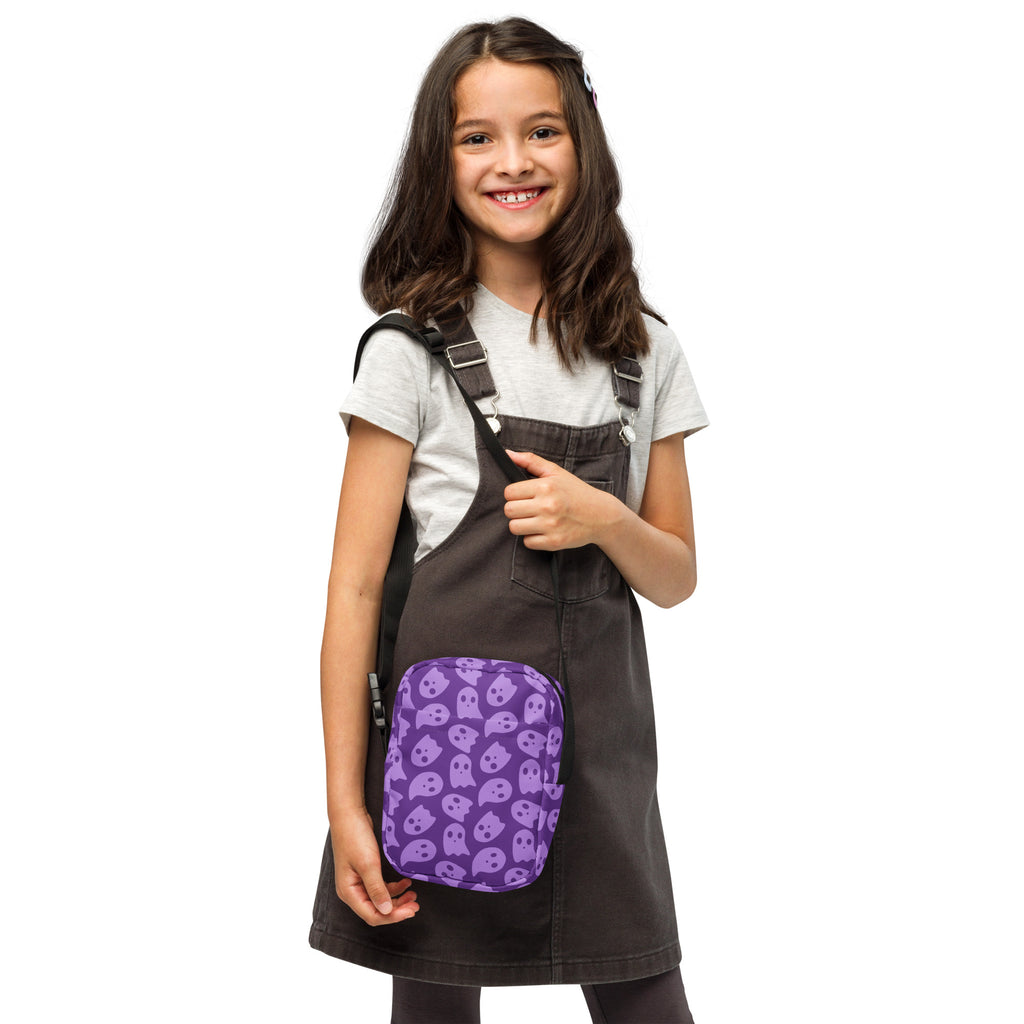 Girls Purple Ghosts Halloween Crossbody Bag – Water Resistant Mini Purse With Adjustable Strap & Pockets