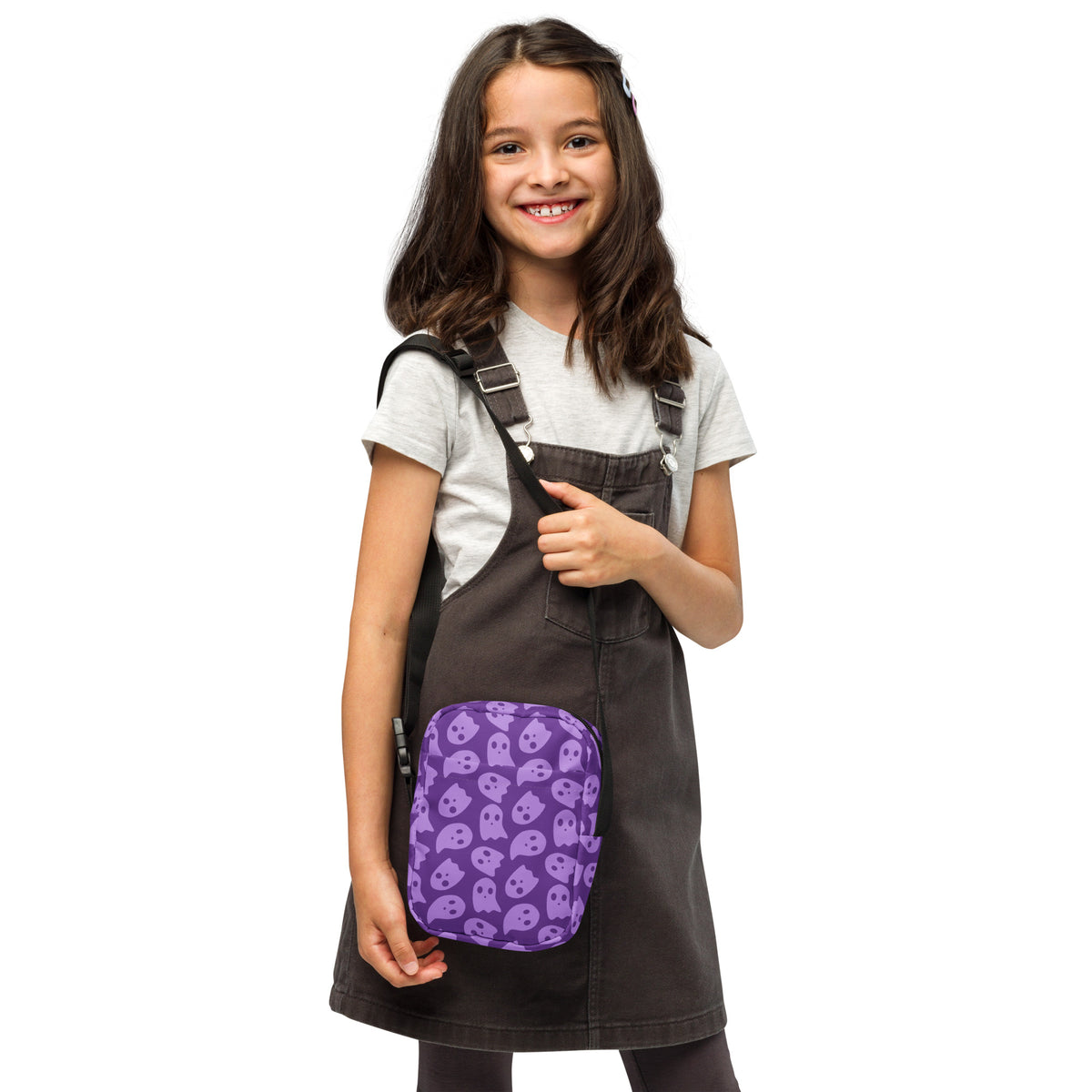 Girls Purple Ghosts Halloween Crossbody Bag – Water Resistant Mini Purse With Adjustable Strap & Pockets