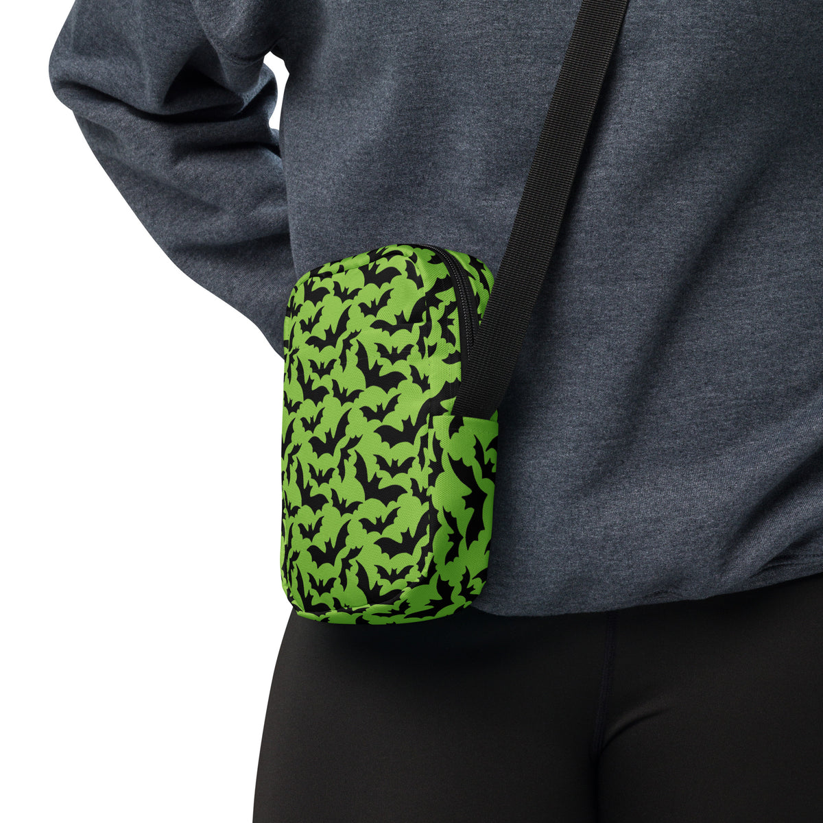 Green Bats Halloween Crossbody Bag – Water Resistant Mini Purse With Adjustable Strap & Pockets