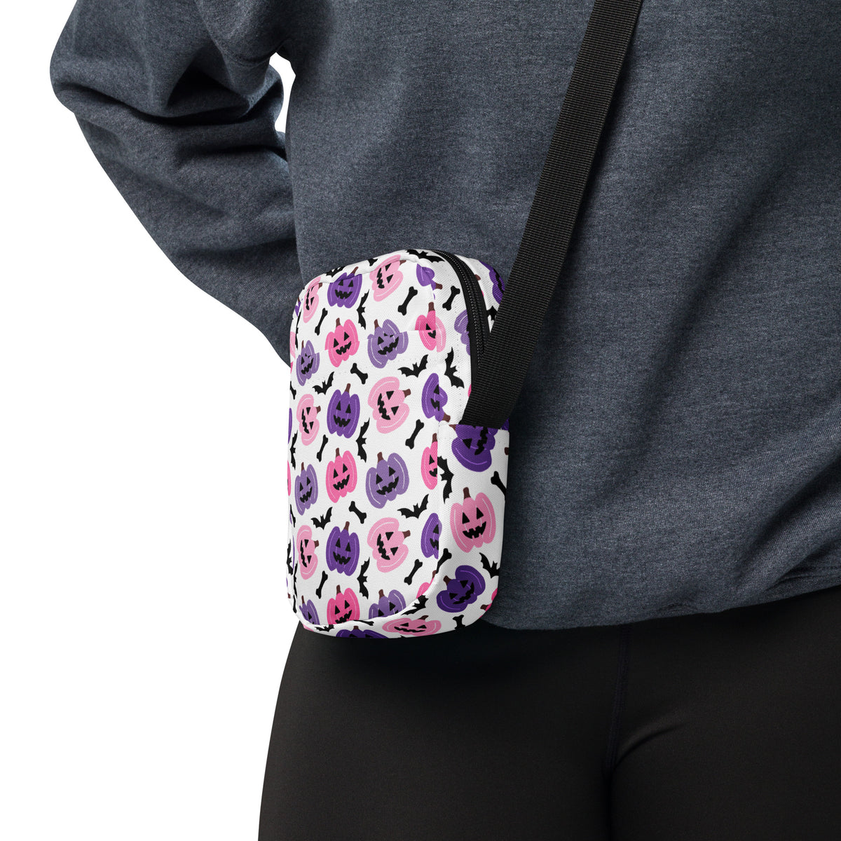 Pink & Purple Pumpkin Halloween Crossbody Bag – Water Resistant Mini Purse With Adjustable Strap & Pockets