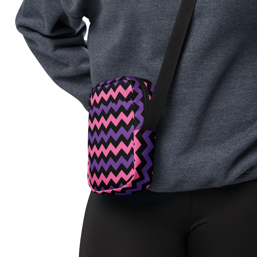 Pink & Purple Chevron Halloween Crossbody Bag – Water Resistant Mini Purse With Adjustable Strap & Pockets