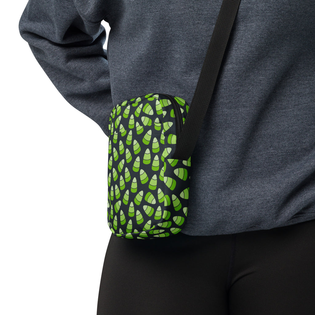 Green Candy Corn Halloween Crossbody Bag – Water Resistant Mini Purse With Adjustable Strap & Pockets