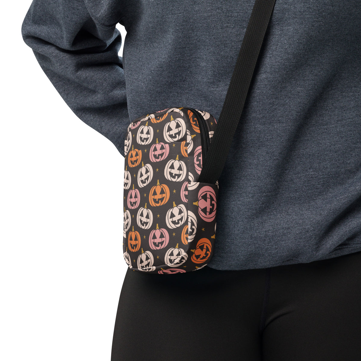 Pink & Orange Jack O Lantern Crossbody Bag – Water Resistant Mini Purse With Adjustable Strap & Pockets