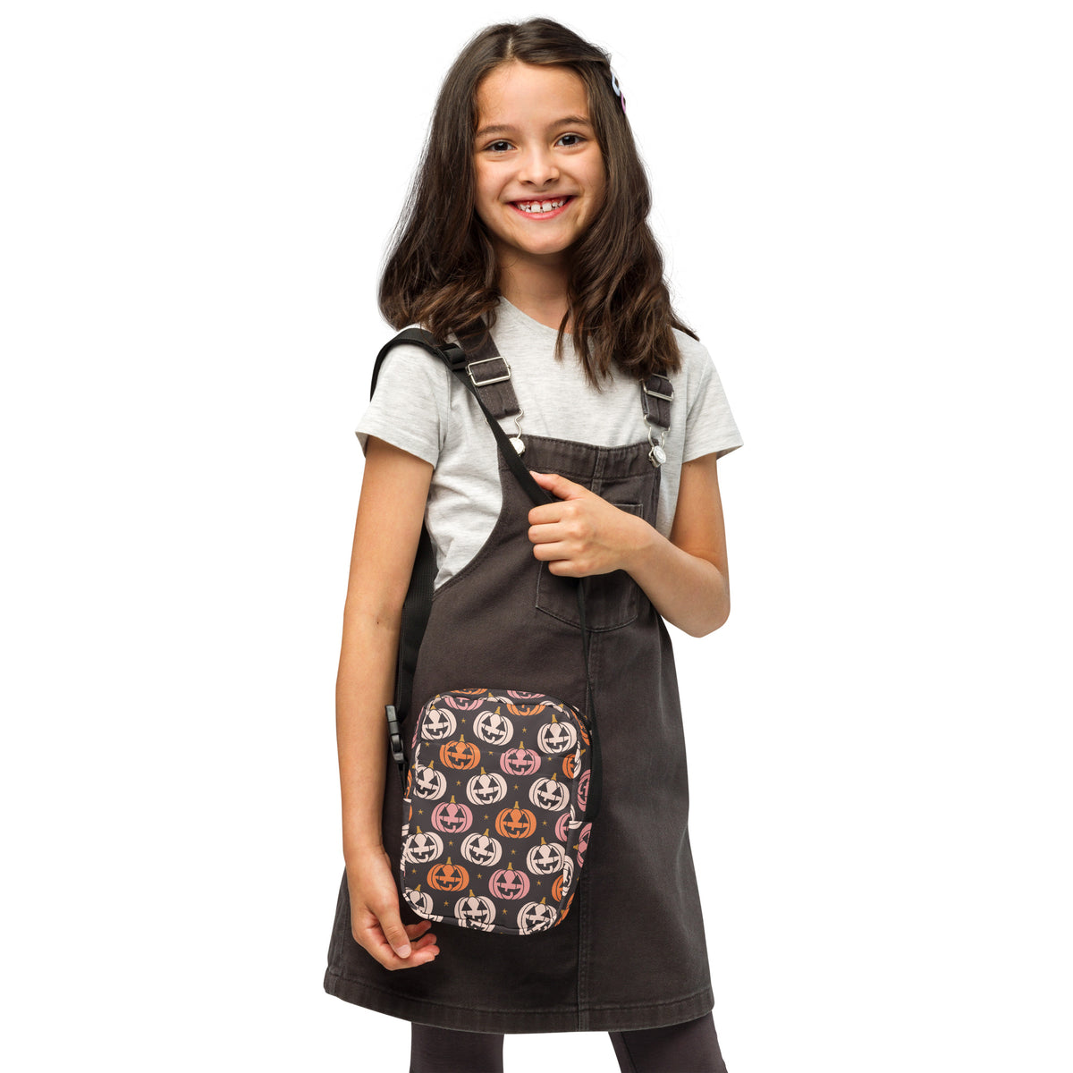 Girls Pink & Orange Jack O Lantern Crossbody Bag – Water Resistant Mini Purse With Adjustable Strap & Pockets
