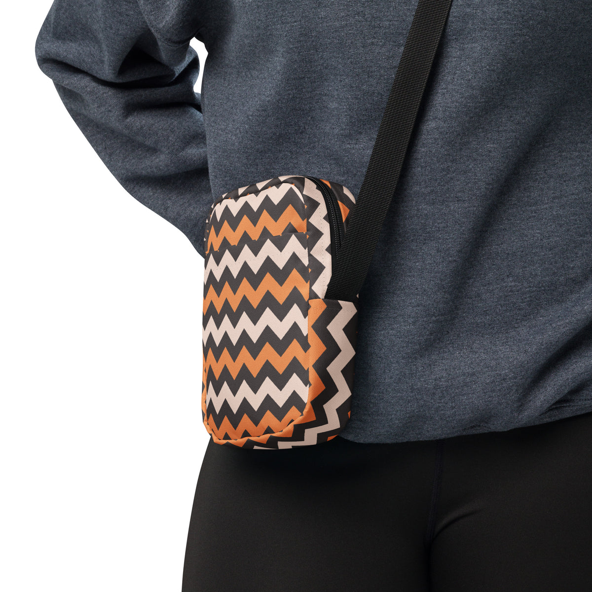 Orange & Cream Chevron Halloween Crossbody Bag – Water Resistant Mini Purse With Adjustable Strap & Pockets
