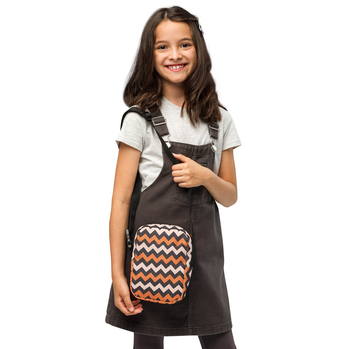 Girls Orange & Cream Chevron Halloween Crossbody Bag – Water Resistant Mini Purse With Adjustable Strap & Pockets