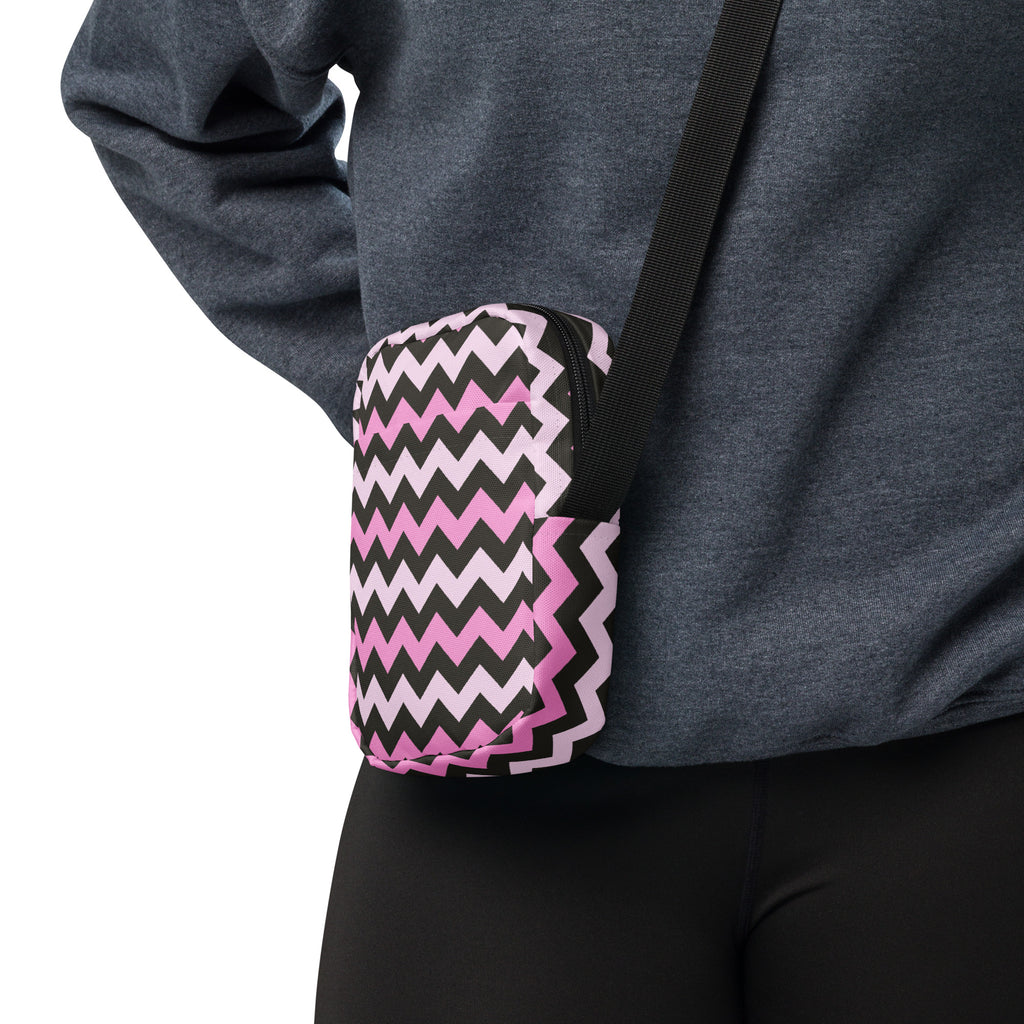 Pink Chevron Crossbody Bag – Water Resistant Mini Purse With Adjustable Strap & Pockets