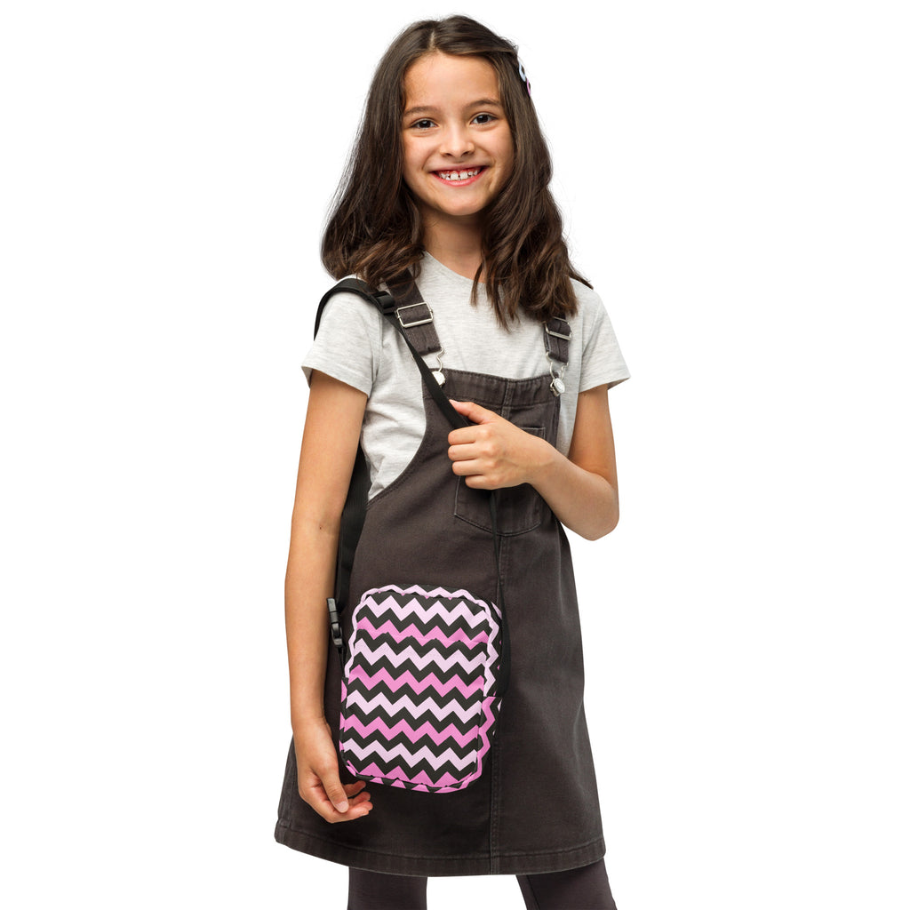 Girls Pink Chevron Crossbody Bag – Water Resistant Mini Purse With Adjustable Strap & Pockets