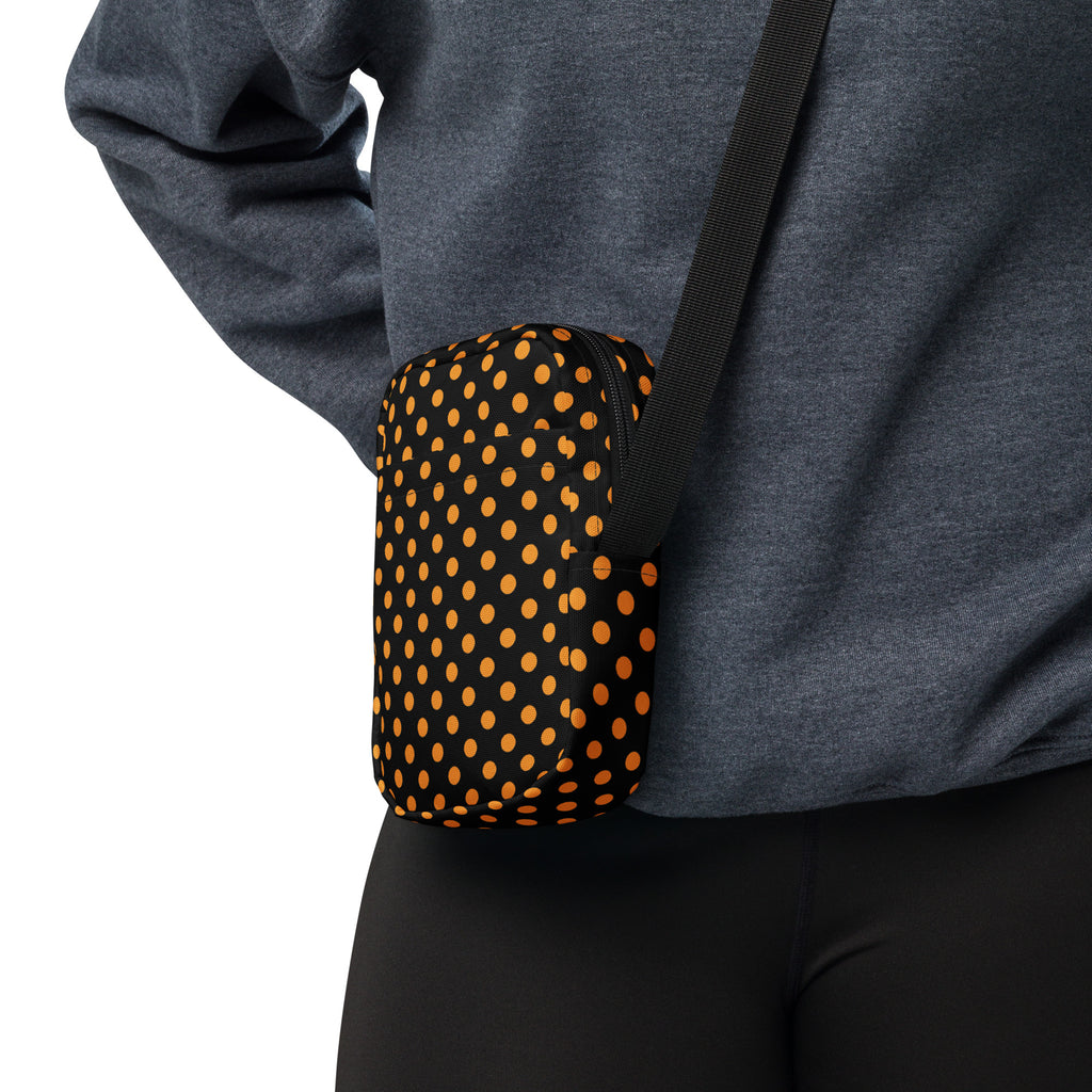 Orange Polka Dot Halloween Crossbody Bag – Water Resistant Mini Purse With Adjustable Strap & Pockets