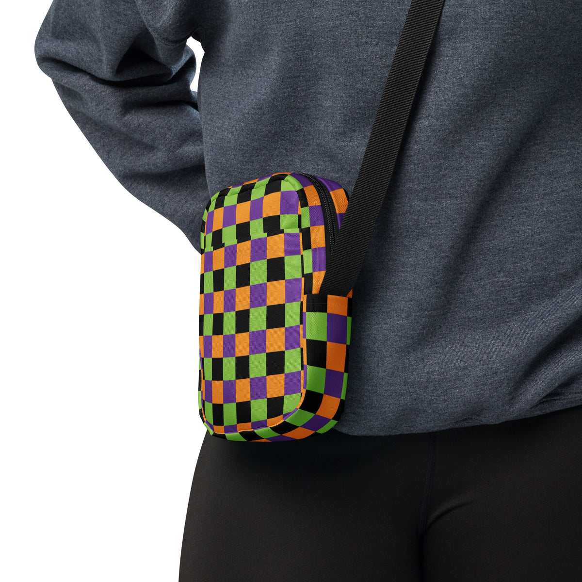 Halloween Checkerboard Crossbody Bag – Water Resistant Mini Purse With Adjustable Strap & Pockets