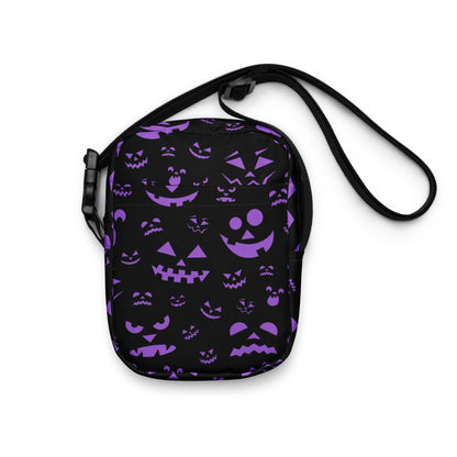 Girls Purple Jack-O'-Lantern Faces Halloween Crossbody Purse