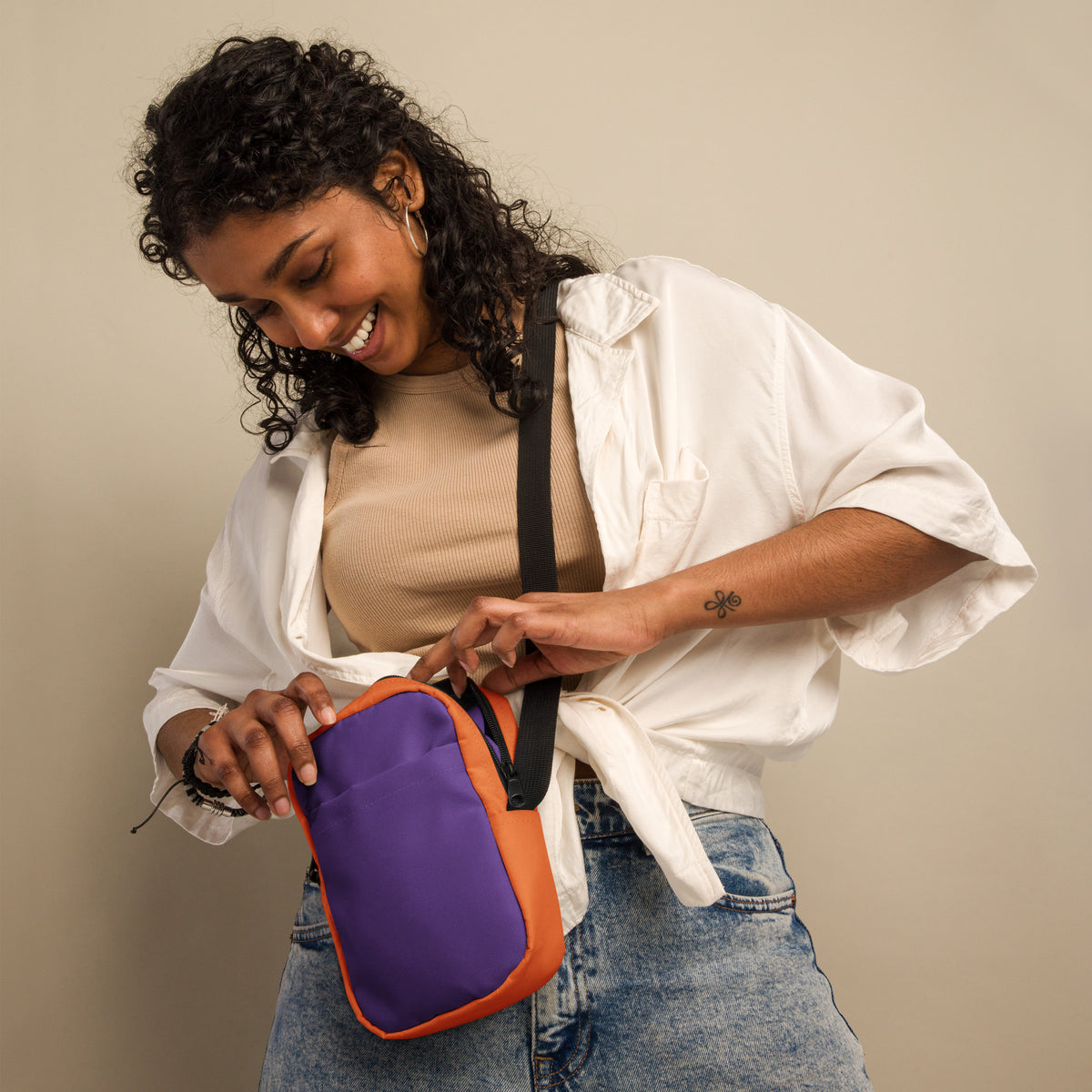 Purple & Orange Halloween Crossbody Bag – Water Resistant Mini Purse With Adjustable Strap & Pockets