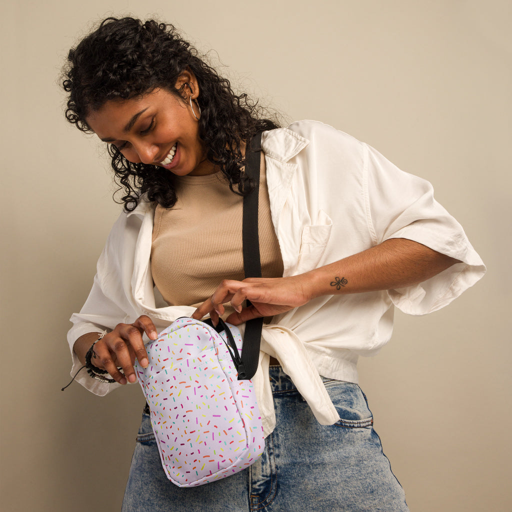 Colorful Ice Cream Sprinkles Crossbody Bag – Water Resistant Mini Purse With Adjustable Strap & Pockets
