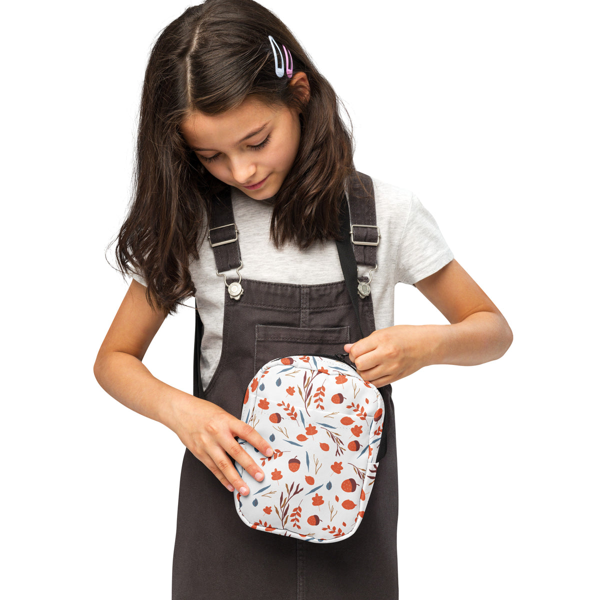 Girls Fall Leaves & Acorns Crossbody Bag – Water Resistant Mini Purse With Adjustable Strap & Pockets