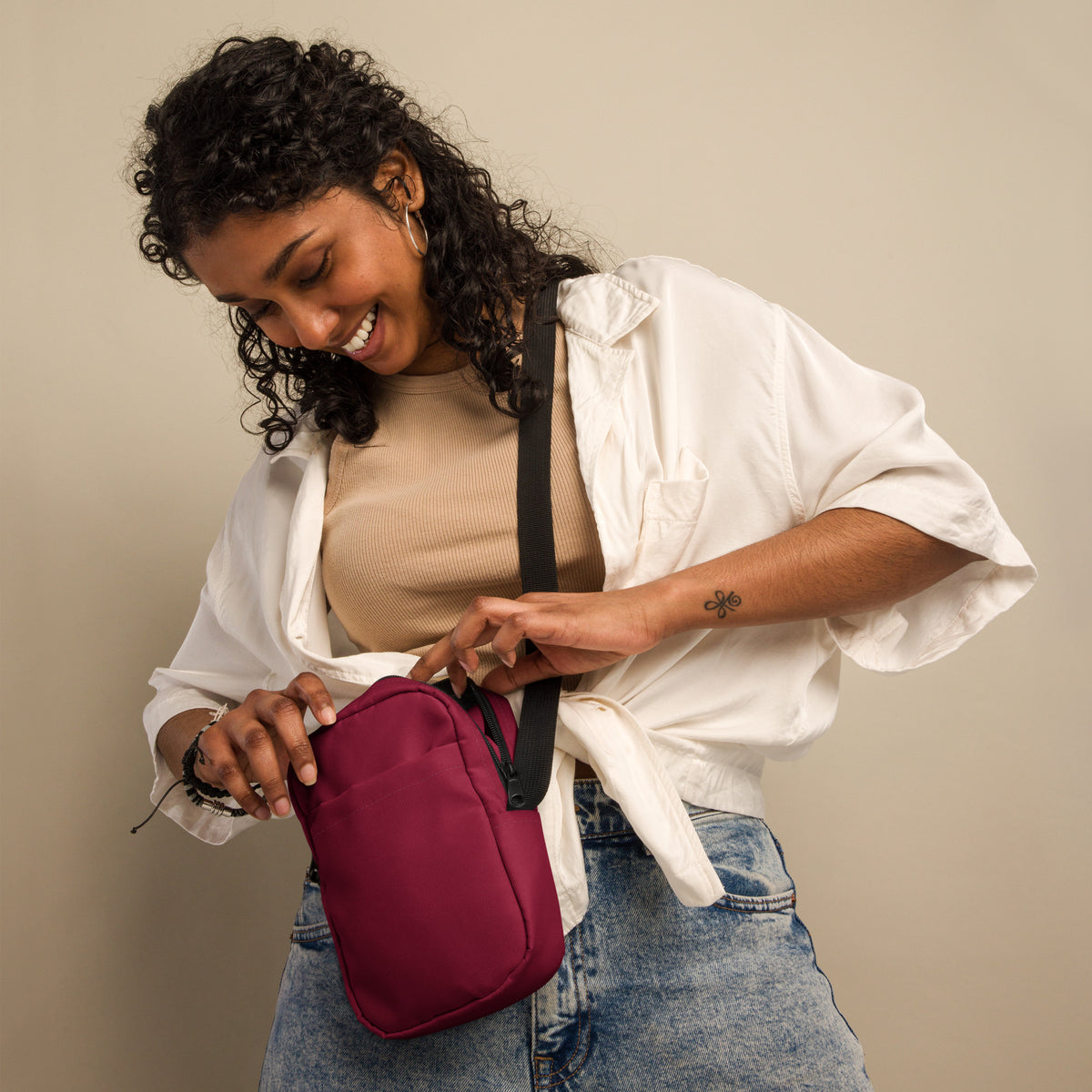 Dark Red Crossbody Bag – Water Resistant Mini Purse With Adjustable Strap & Pockets
