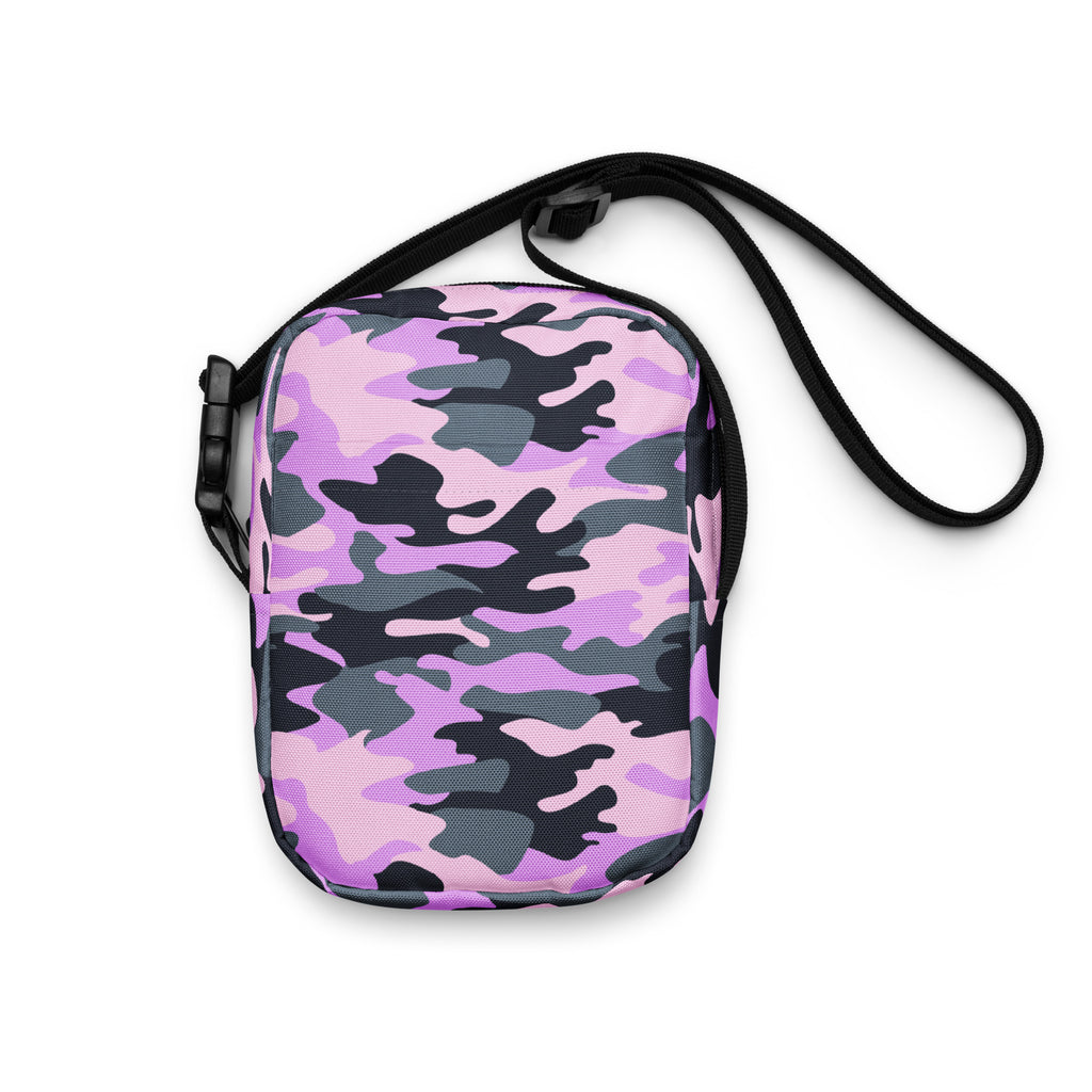 Purple Camouflage Crossbody Bag – Water Resistant Mini Purse With Adjustable Strap & Pockets