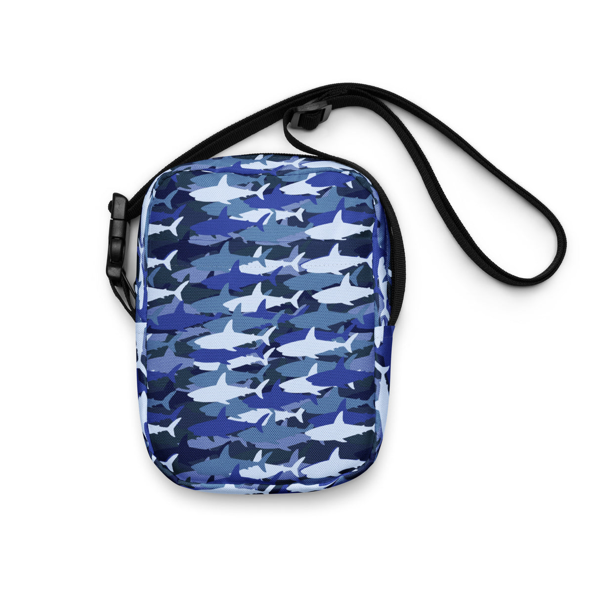 Blue Shark Camouflage Crossbody Bag – Water Resistant Mini Purse With Adjustable Strap & Pockets
