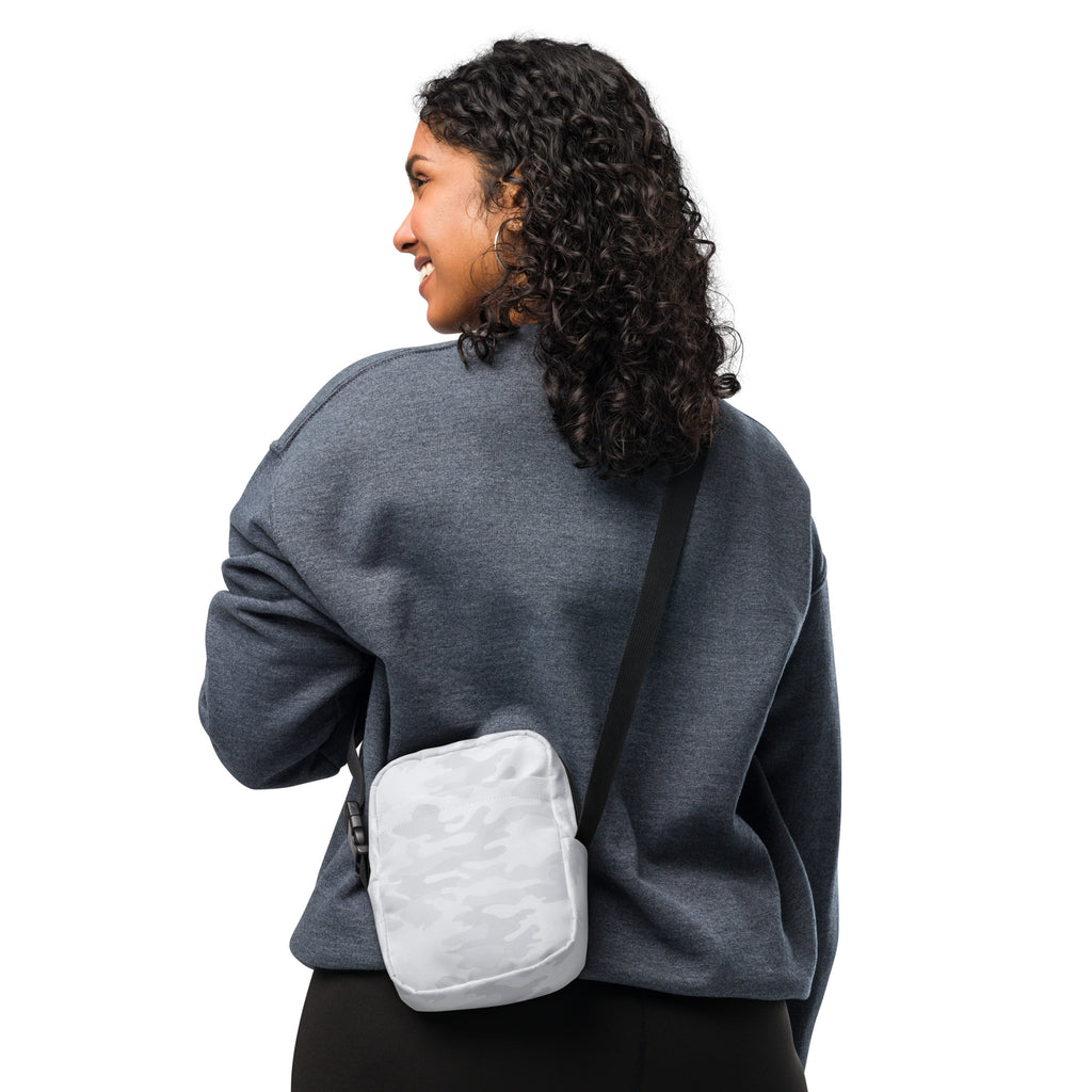 White Camouflage Crossbody Bag – Water Resistant Mini Purse With Adjustable Strap & Pockets