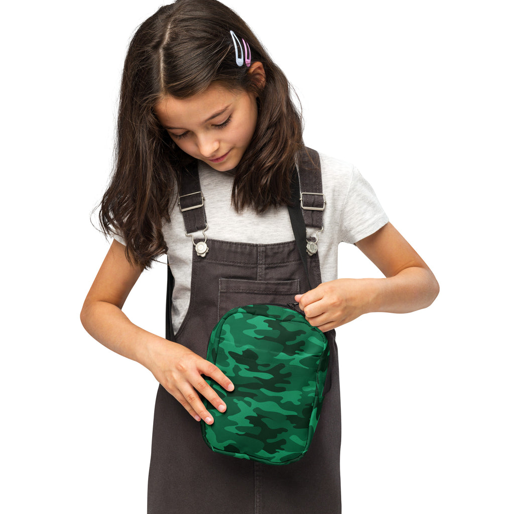 Girls Green Camouflage Crossbody Bag – Water Resistant Mini Purse With Adjustable Strap & Pockets