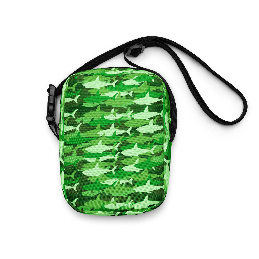 Green Shark Camouflage Crossbody Bag – Water Resistant Mini Purse With Adjustable Strap & Pockets