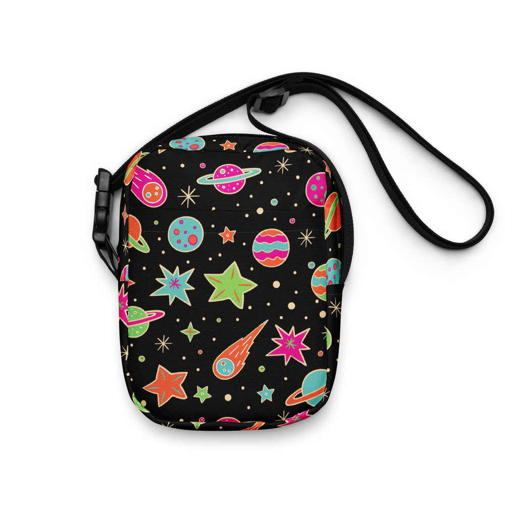 Vintage Neon Space Crossbody Bag – Water Resistant Mini Purse With Adjustable Strap & Pockets