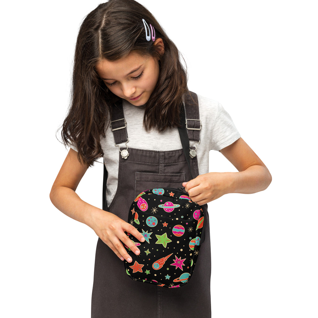 Girls Vintage Neon Space Crossbody Bag – Water Resistant Mini Purse With Adjustable Strap & Pockets