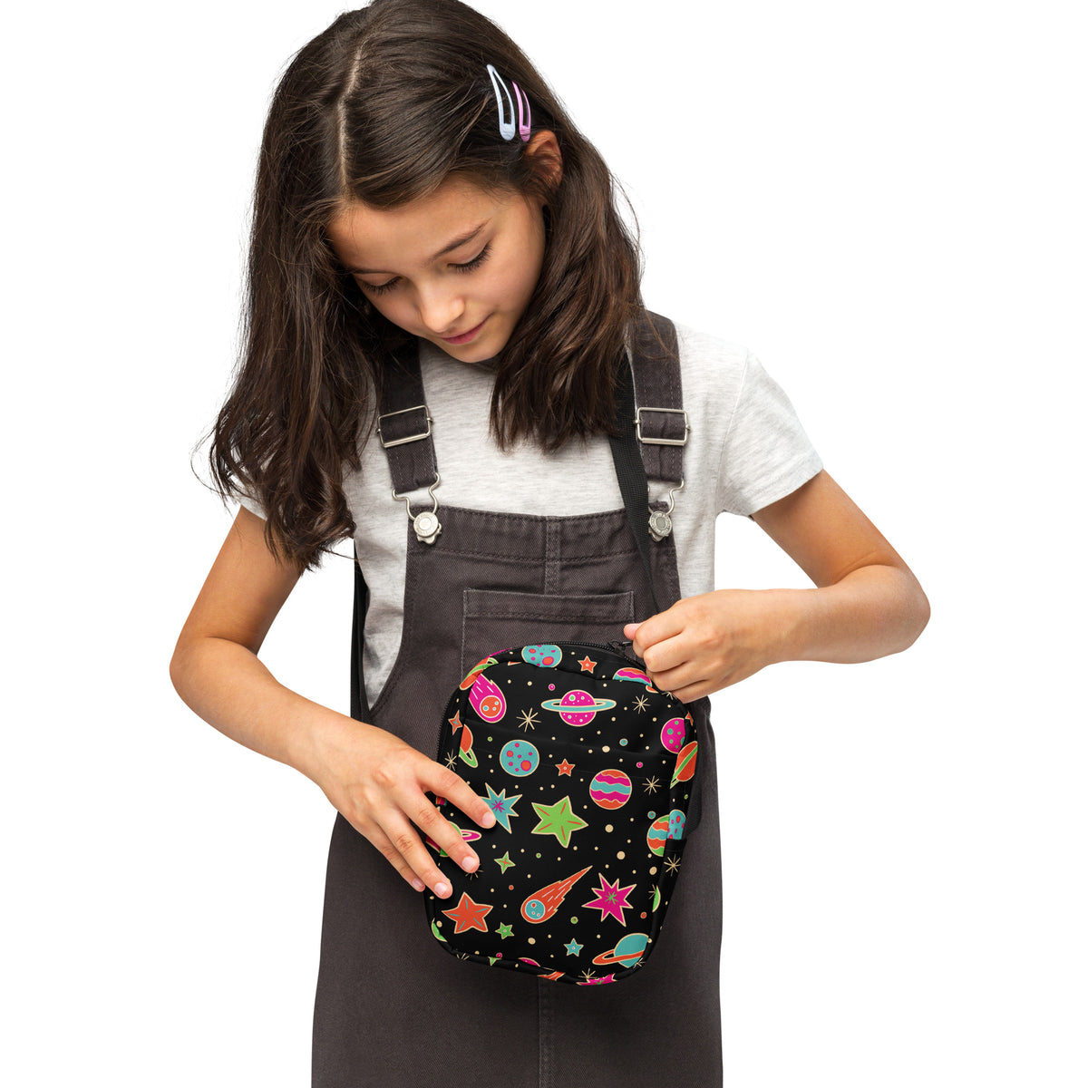 Girls Vintage Neon Space Crossbody Bag – Water Resistant Mini Purse With Adjustable Strap & Pockets