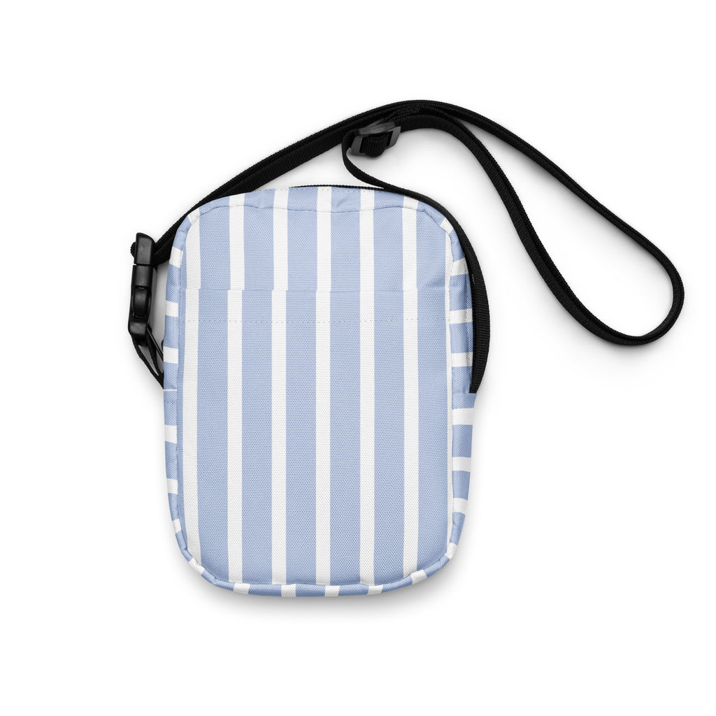 Light Blue Striped Crossbody Bag – Water Resistant Mini Purse With Adjustable Strap & Pockets