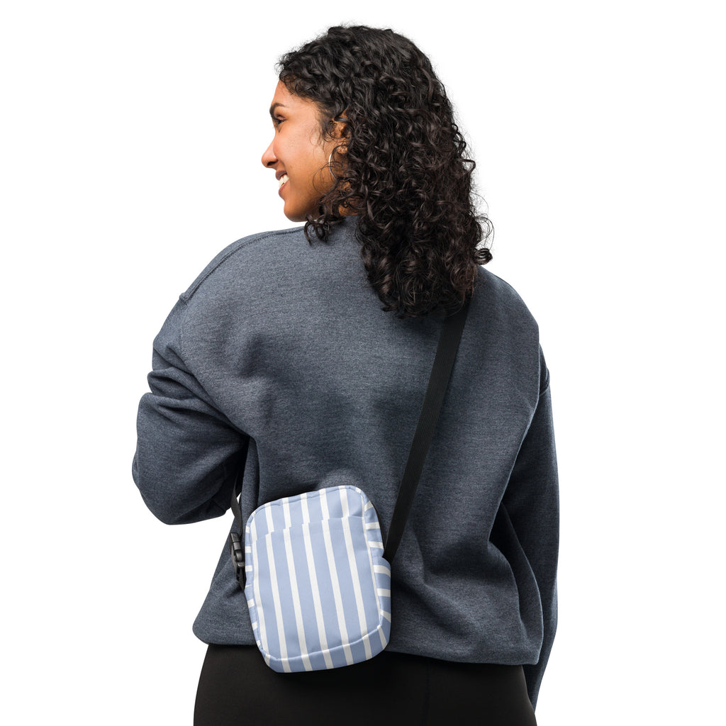 Light Blue Striped Crossbody Bag – Water Resistant Mini Purse With Adjustable Strap & Pockets