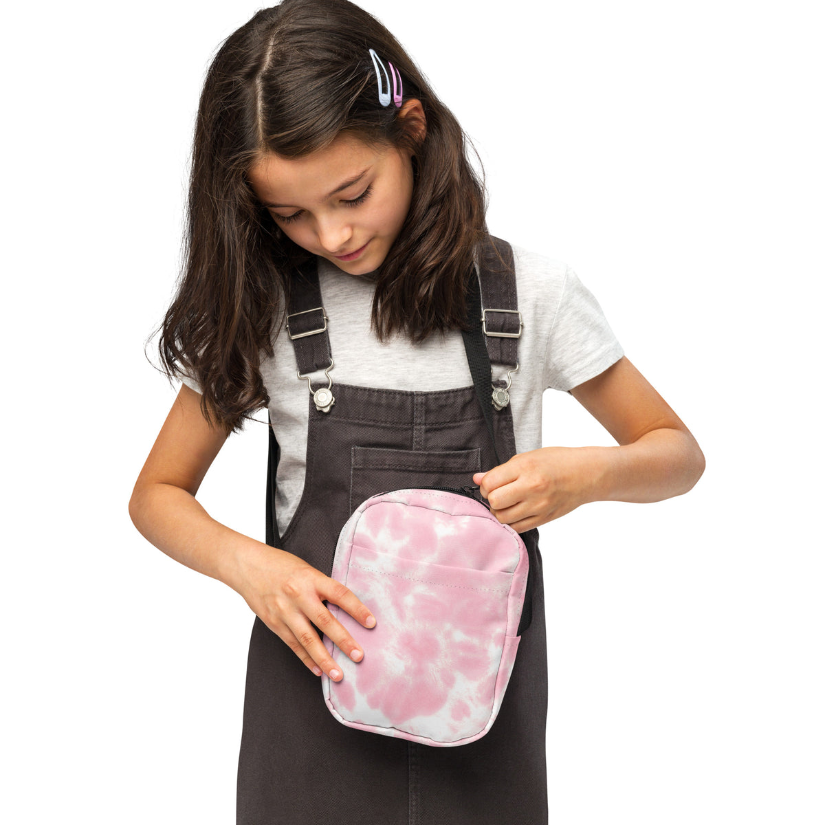 Girls Pink Tie Dye Crossbody Bag – Water Resistant Mini Purse With Adjustable Strap & Pockets