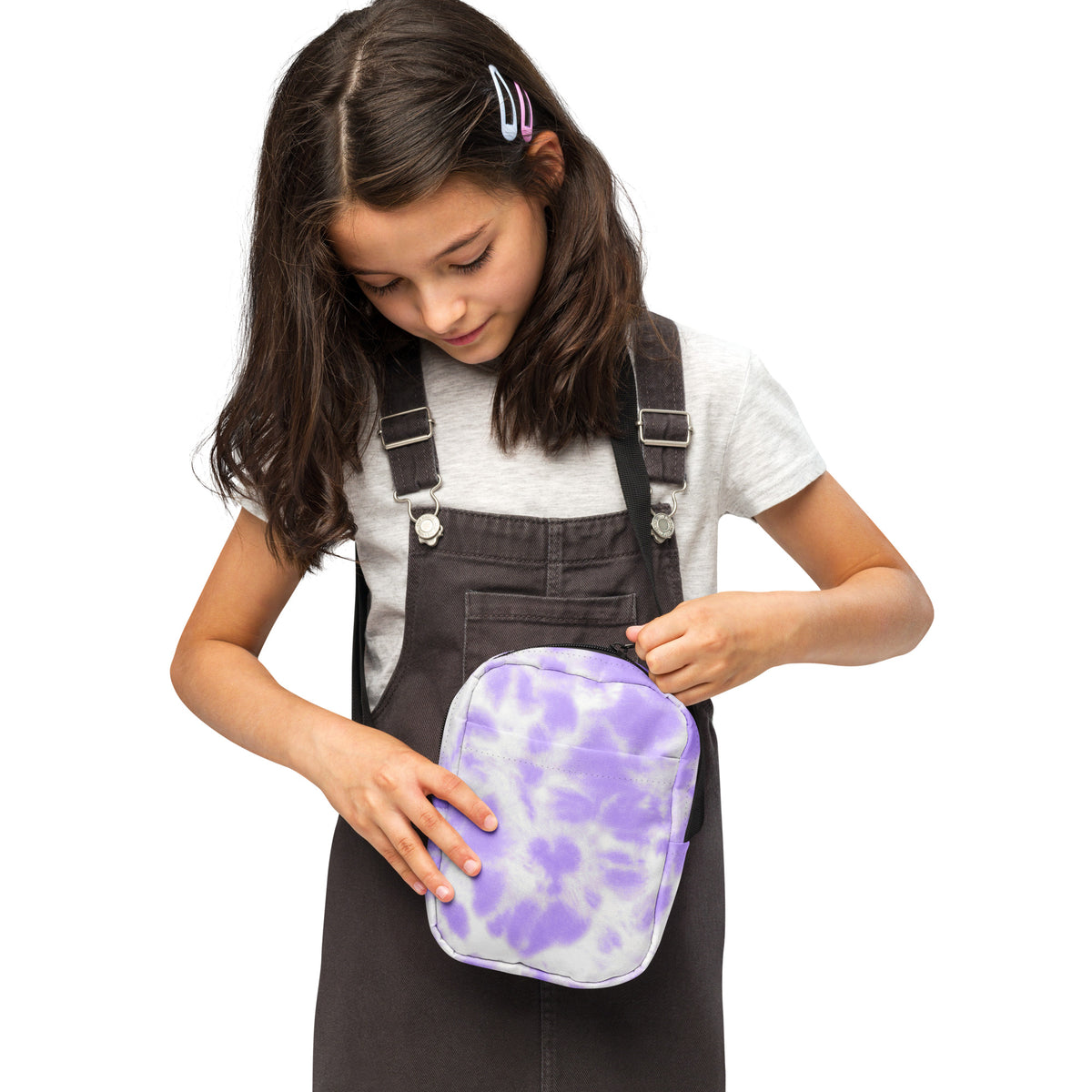 Girls Purple Tie Dye Crossbody Bag – Water Resistant Mini Purse With Adjustable Strap & Pockets