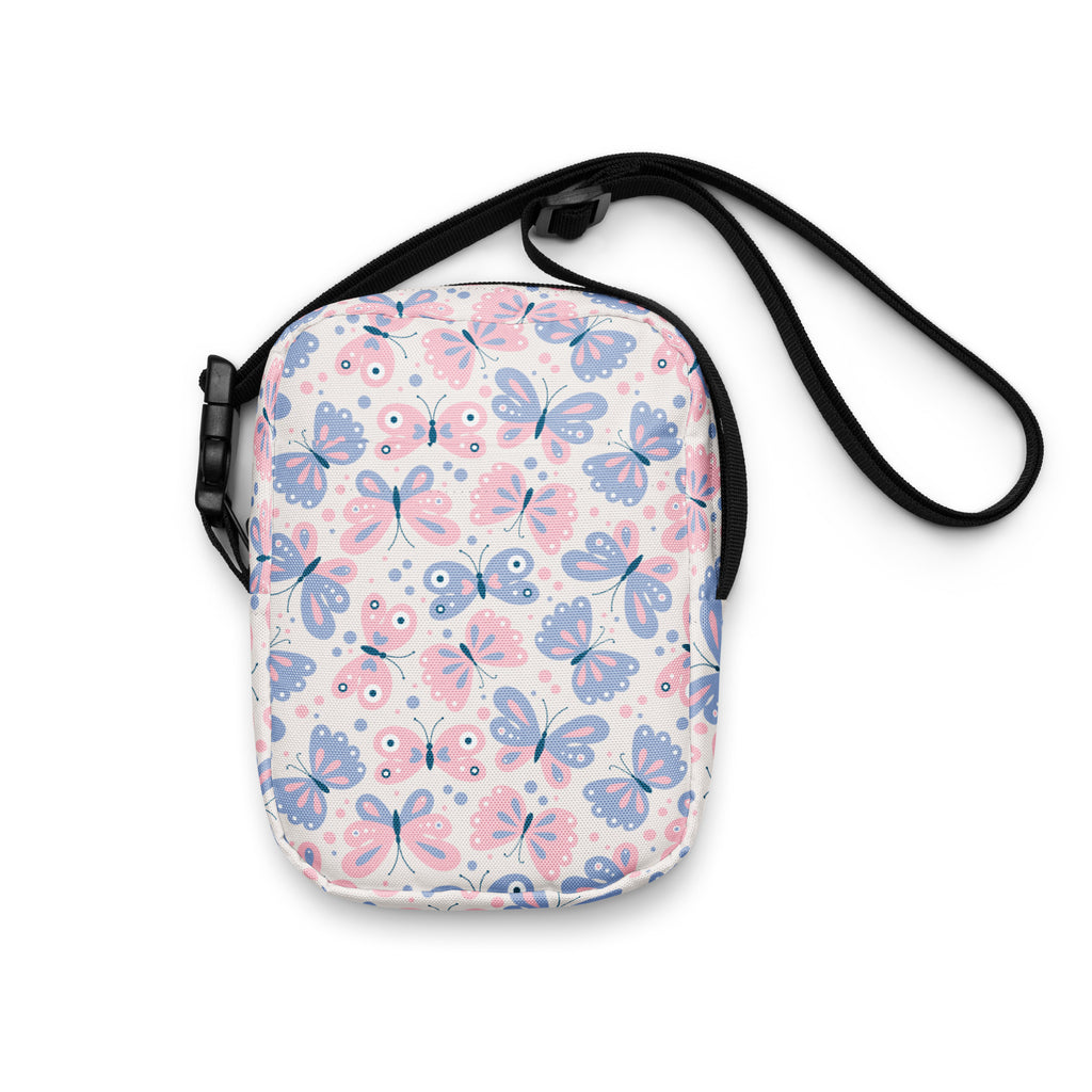 Pink & Purple Butterfly Crossbody Bag – Water Resistant Mini Purse With Adjustable Strap & Pockets