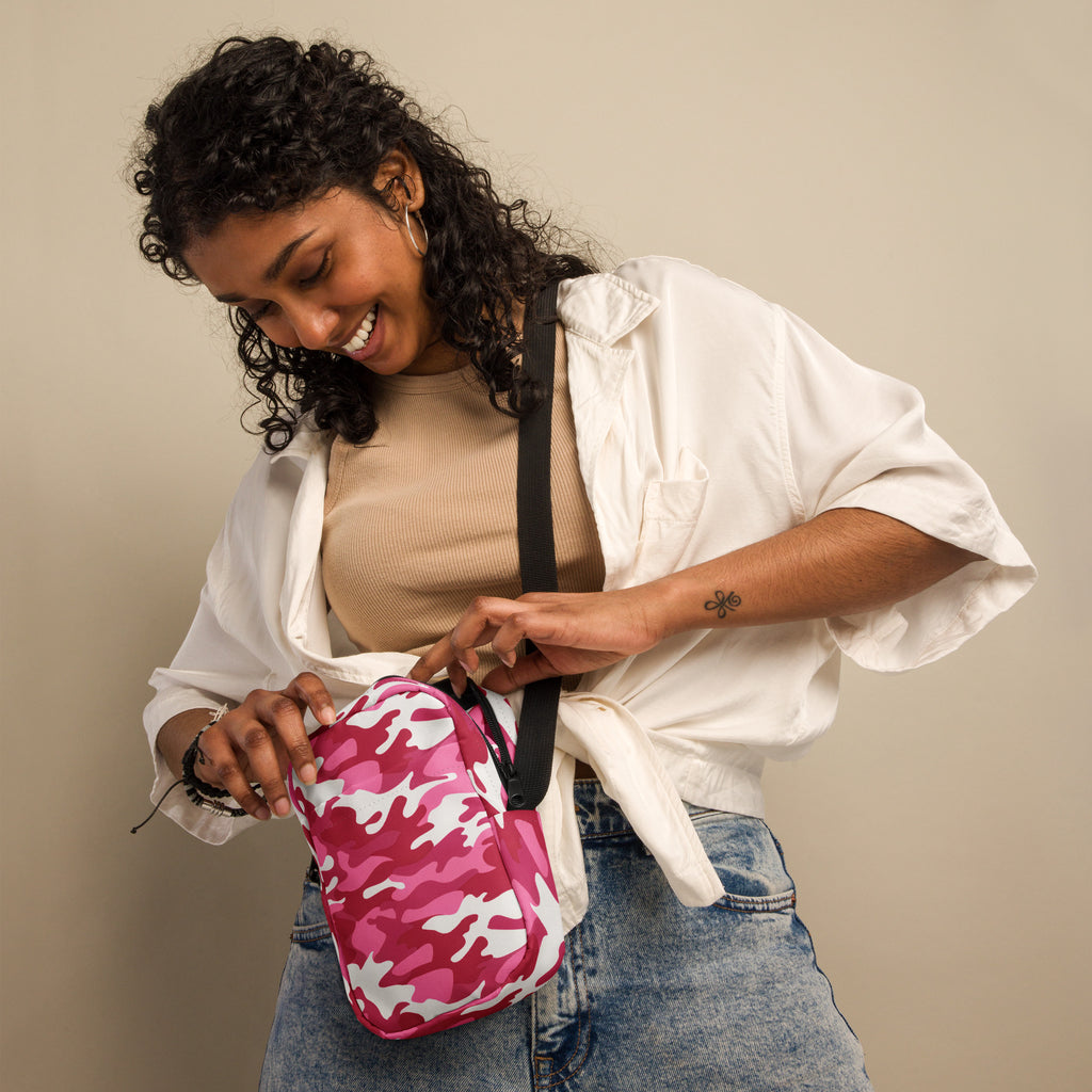 Bright Pink Camouflage Crossbody Bag – Water Resistant Mini Purse With Adjustable Strap & Pockets