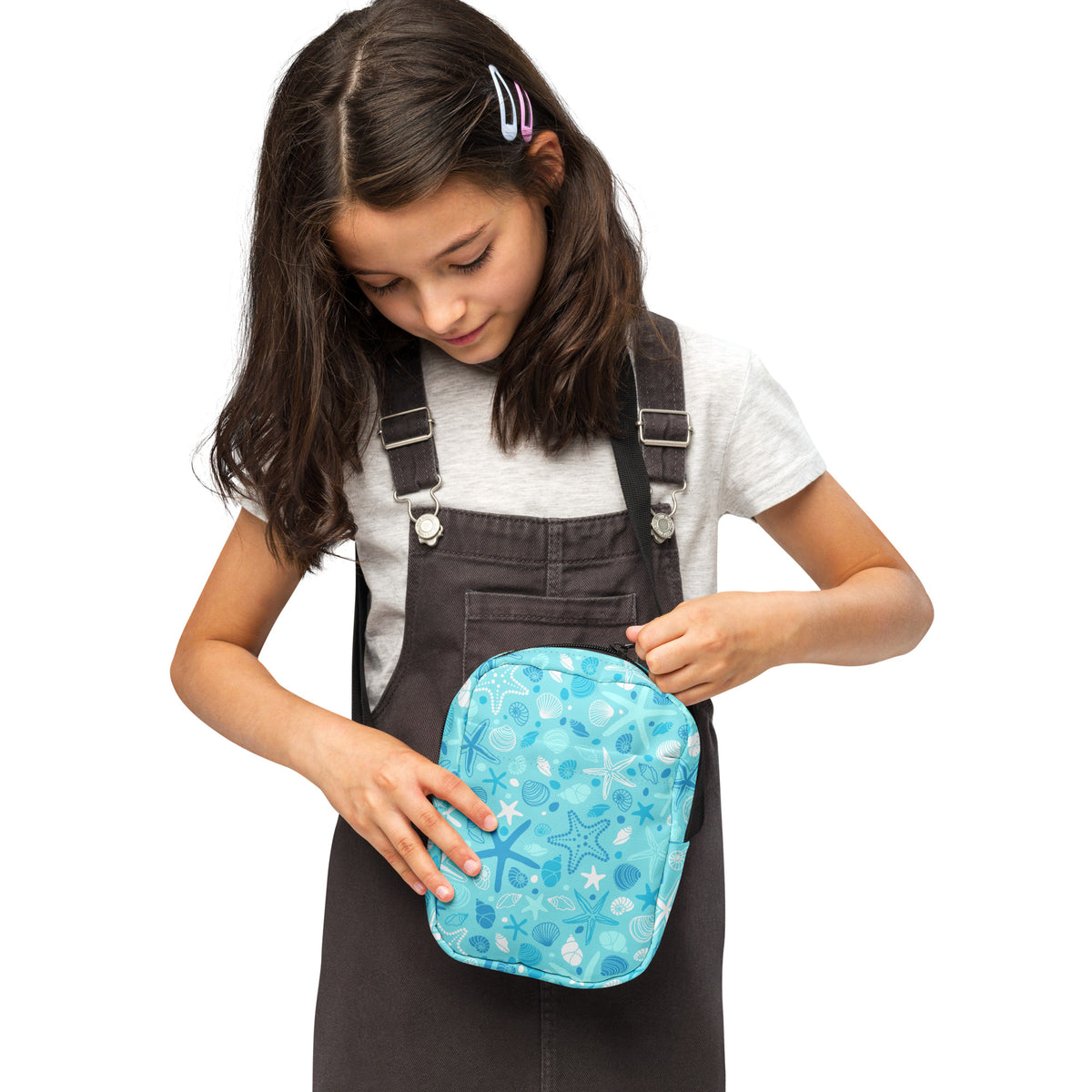 Girls Starfish & Shells Crossbody Bag – Water Resistant Mini Purse With Adjustable Strap & Pockets