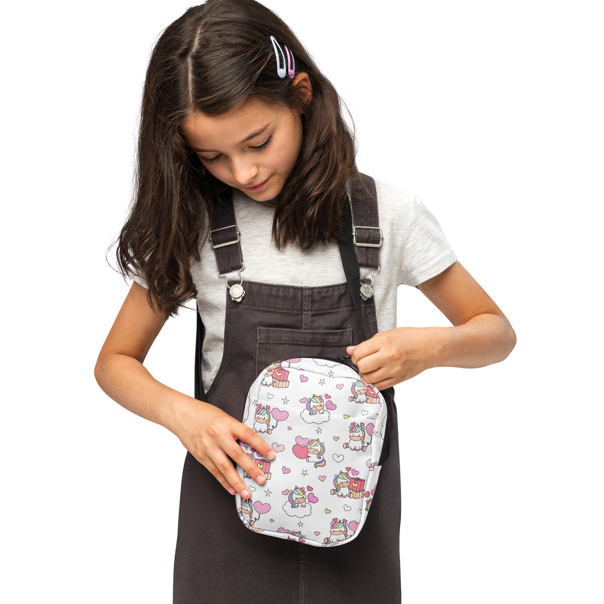Girls Unicorn Hearts Crossbody Bag – Water Resistant Mini Purse With Adjustable Strap & Pockets
