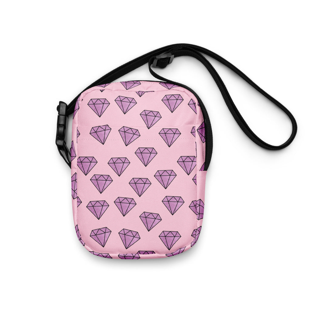 Purple Diamonds Crossbody Bag – Water Resistant Mini Purse With Adjustable Strap & Pockets