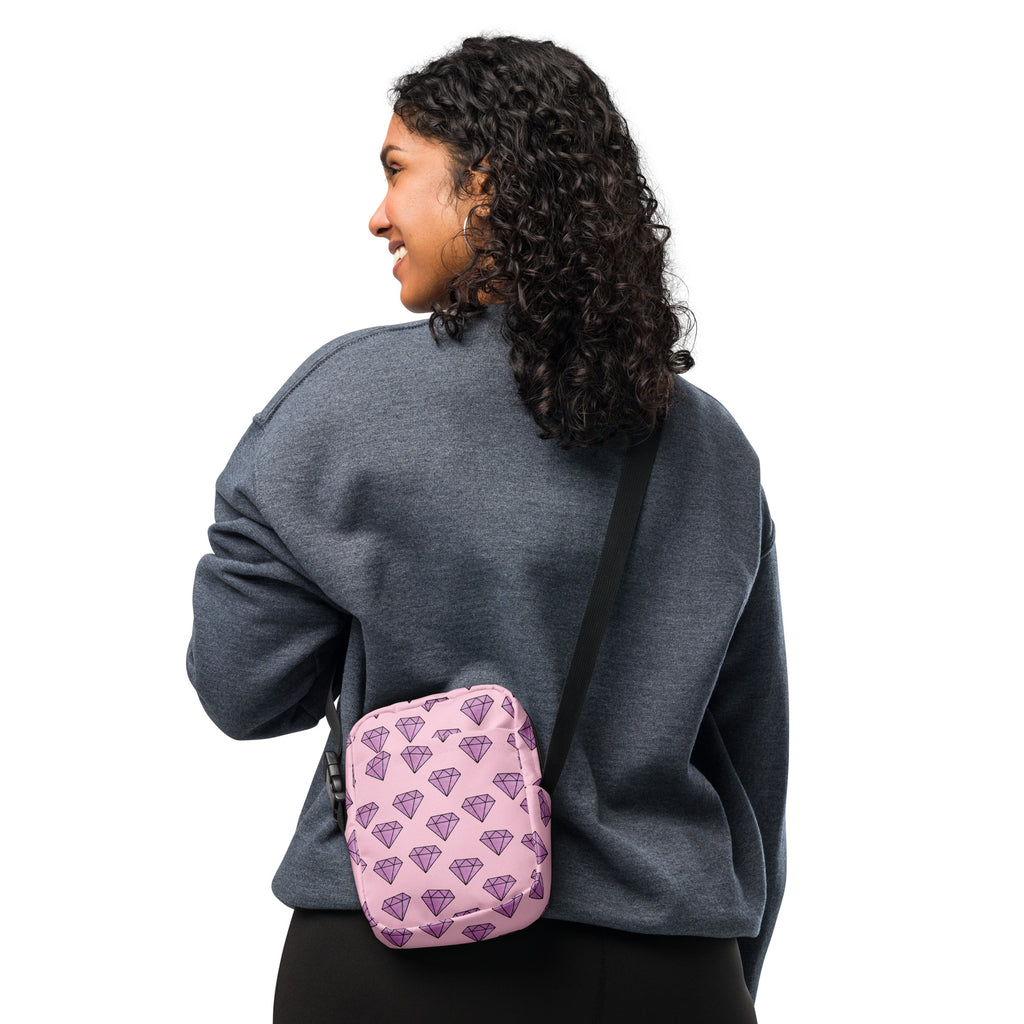 Purple Diamonds Crossbody Bag – Water Resistant Mini Purse With Adjustable Strap & Pockets