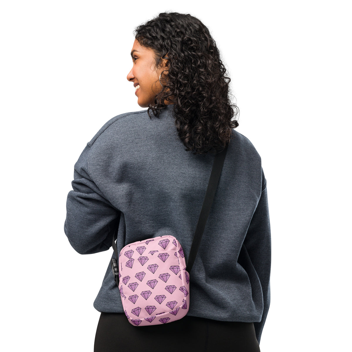 Purple Diamonds Crossbody Bag – Water Resistant Mini Purse With Adjustable Strap & Pockets