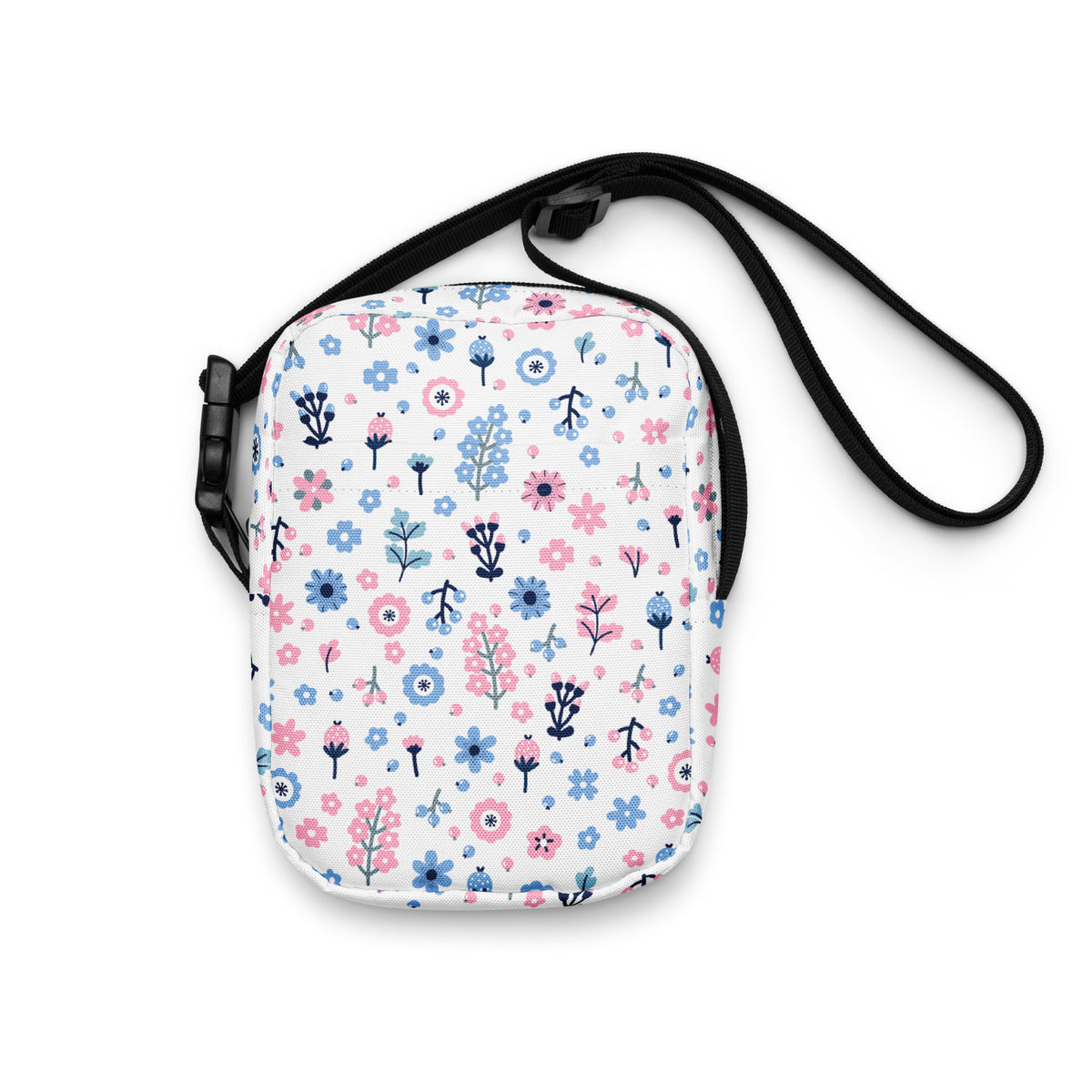 Pink & Blue Floral Crossbody Bag – Water Resistant Mini Purse With Adjustable Strap & Pockets