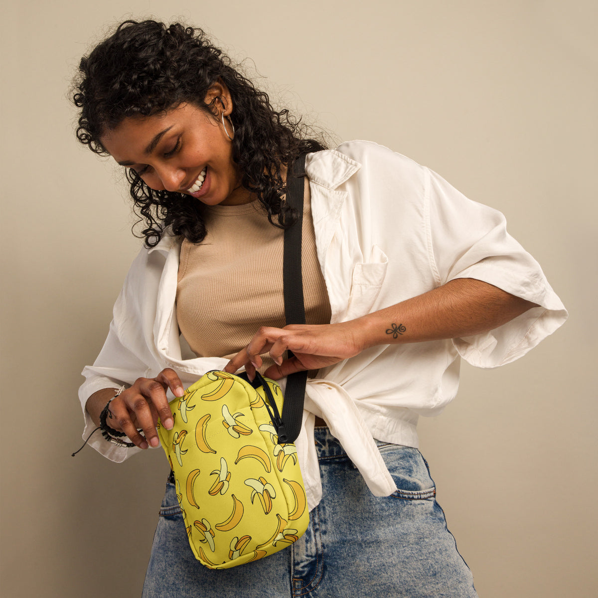 Yellow Banana Crossbody Bag – Water Resistant Mini Purse With Adjustable Strap & Pockets