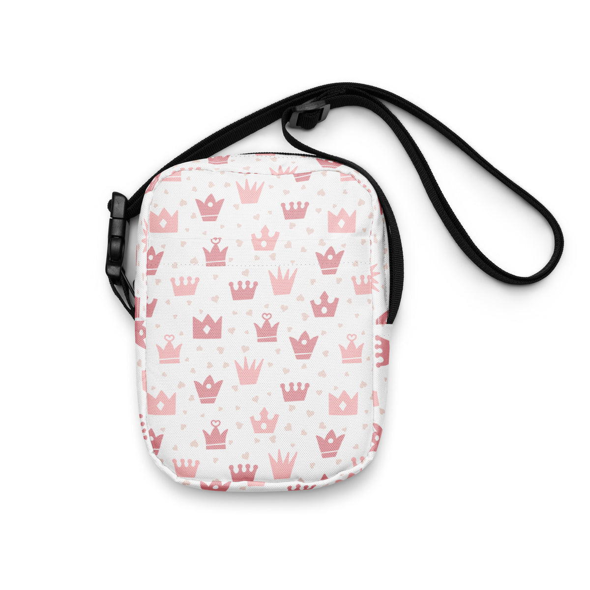 Girls Pink Crowns Crossbody Bag – Water Resistant Mini Purse With Adjustable Strap & Pockets