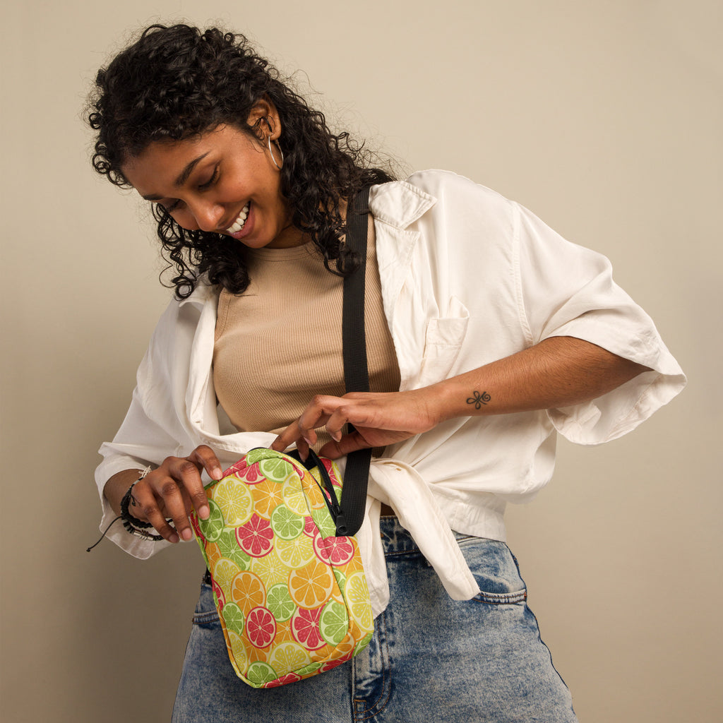 Citrus Fruit Slices Crossbody Bag – Water Resistant Mini Purse With Adjustable Strap & Pockets