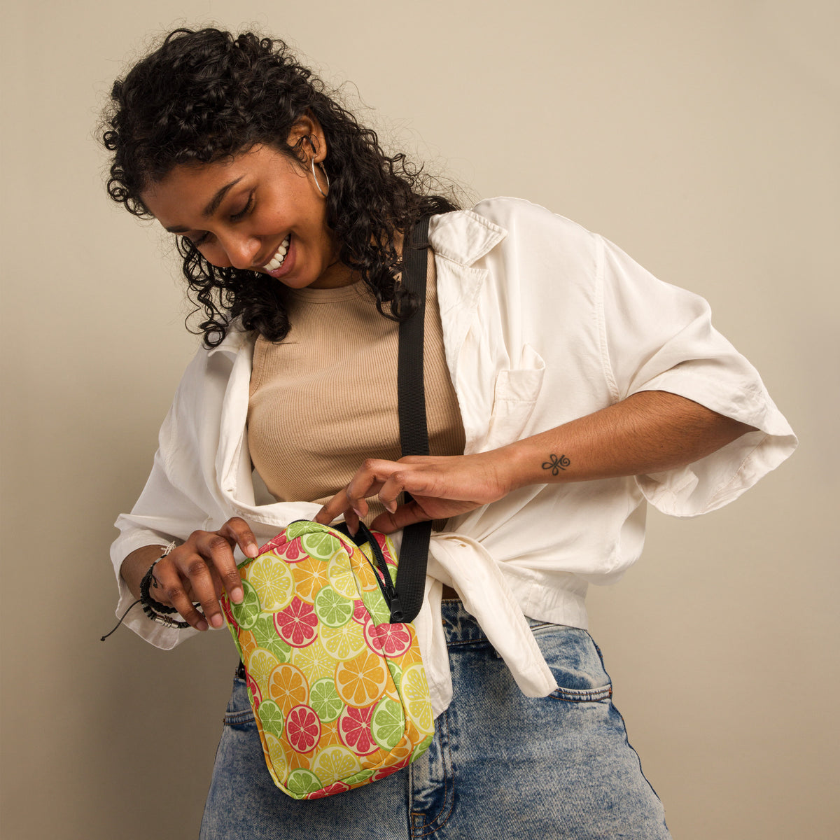 Citrus Fruit Slices Crossbody Bag – Water Resistant Mini Purse With Adjustable Strap & Pockets