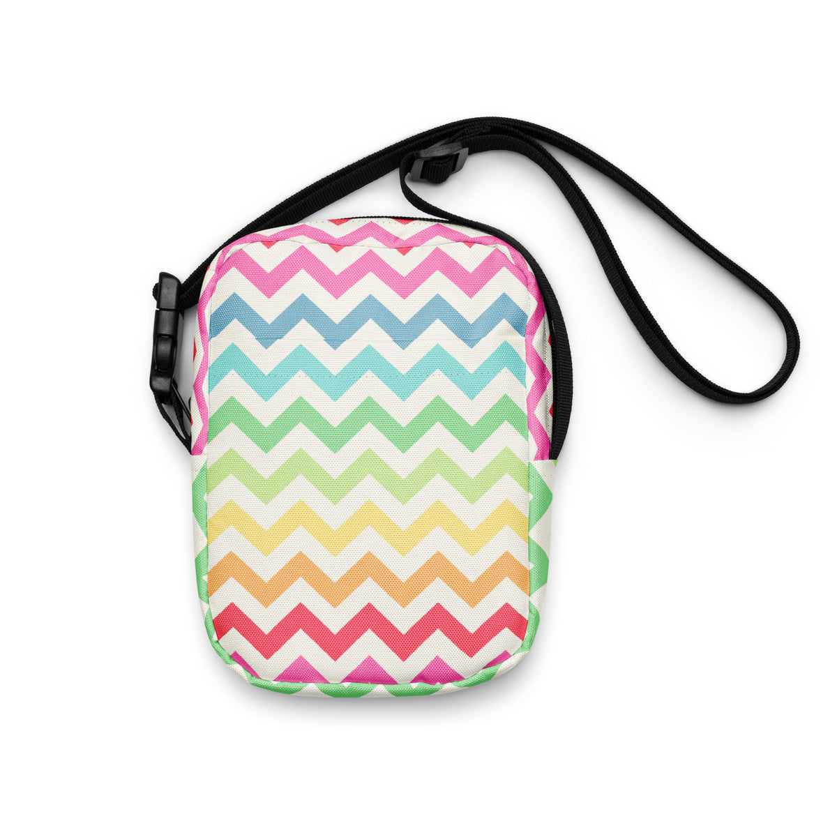 Rainbow Chevron Crossbody Bag – Water Resistant Mini Purse With Adjustable Strap & Pockets