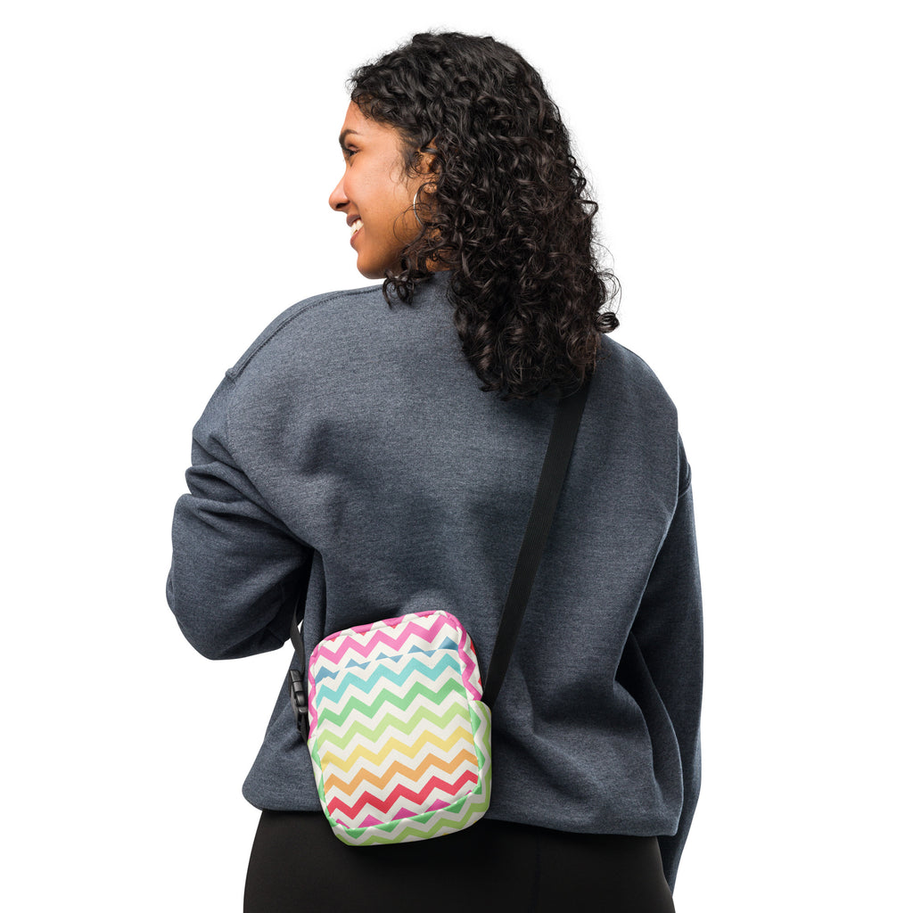 Rainbow Chevron Crossbody Bag – Water Resistant Mini Purse With Adjustable Strap & Pockets