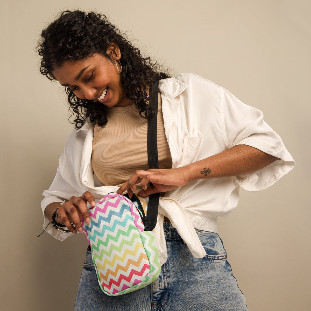 Rainbow Chevron Crossbody Bag – Water Resistant Mini Purse With Adjustable Strap & Pockets