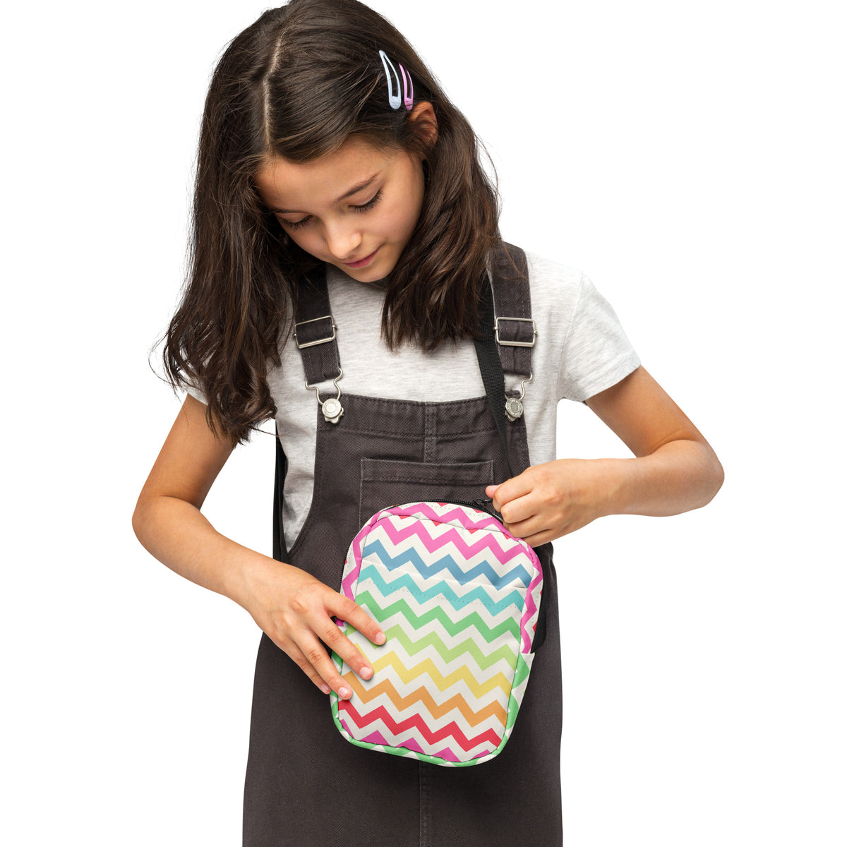 Girls Rainbow Chevron Crossbody Bag – Water Resistant Mini Purse With Adjustable Strap & Pockets